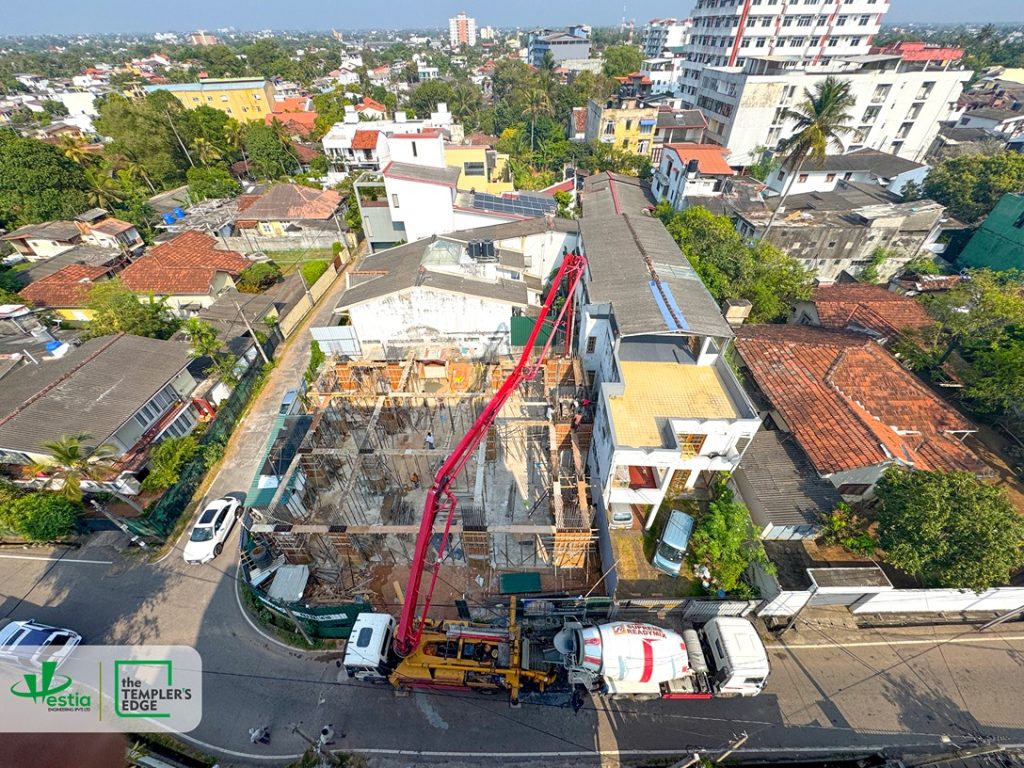 Construction progress at The Templer’s Edge with ground floor column concrete completed, marking the vertical development of the structure.