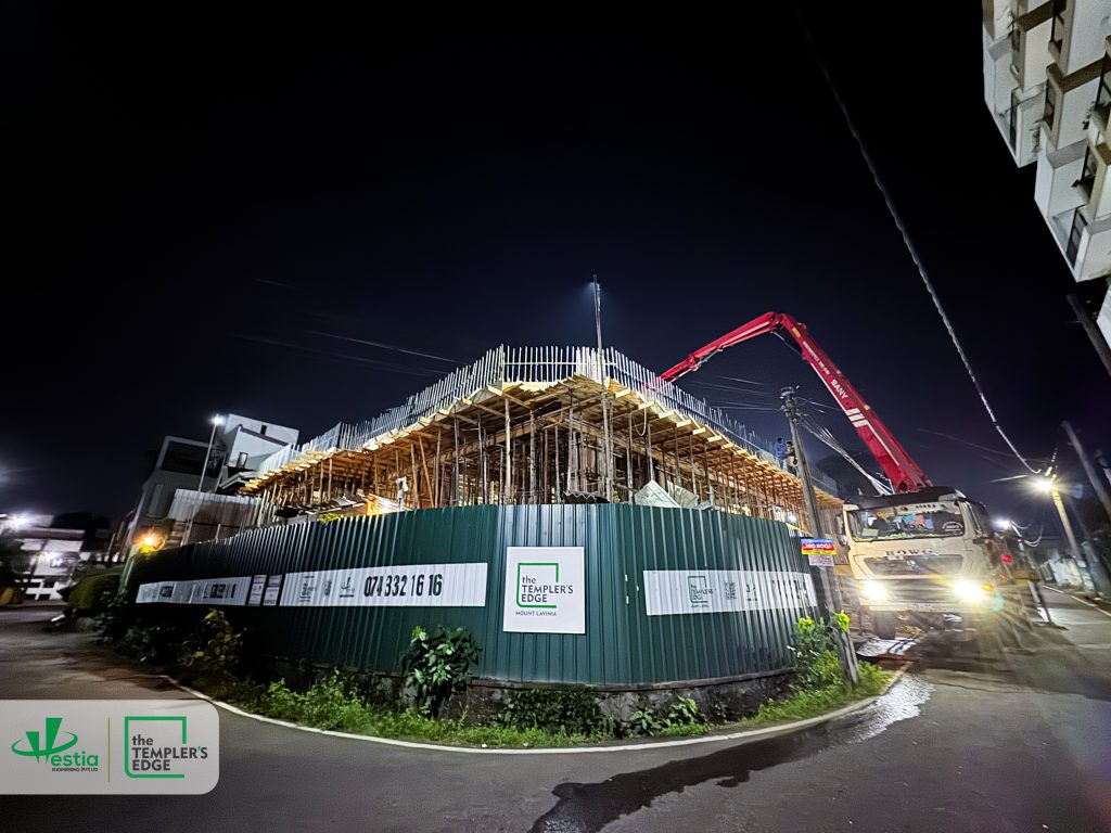 The Templer’s Edge construction progress showing first-floor car park floor concrete work completed as the structure levels up.